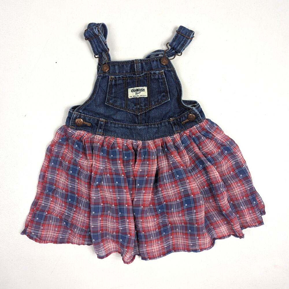 Oshkosh Bgosh Skirtall Girls Sz 18m Denim Tulle Plaid USA RWB